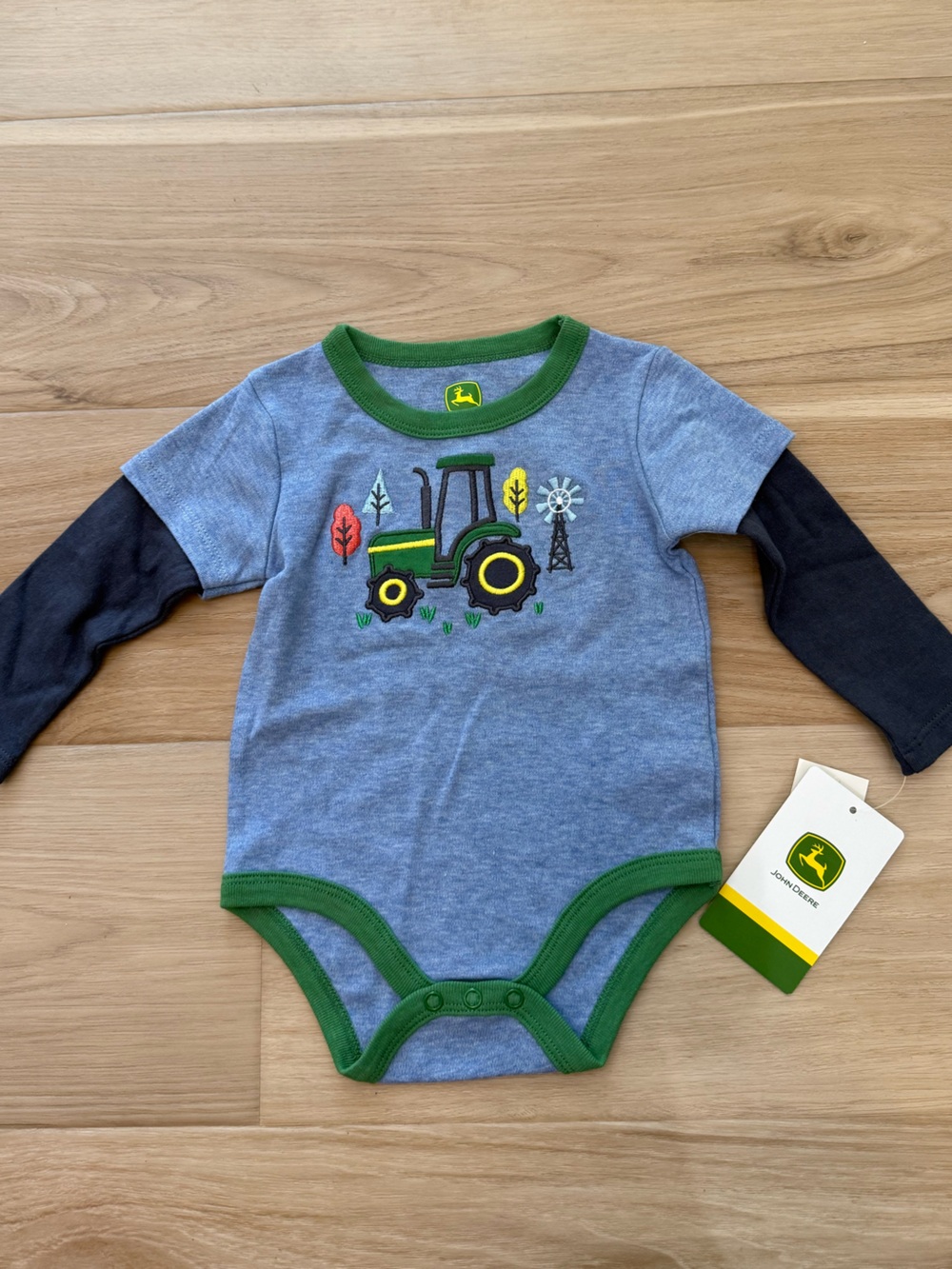 John Deere NWT Bodysuit 3-6 Months Boys Fall Layered Sleeves Tractor